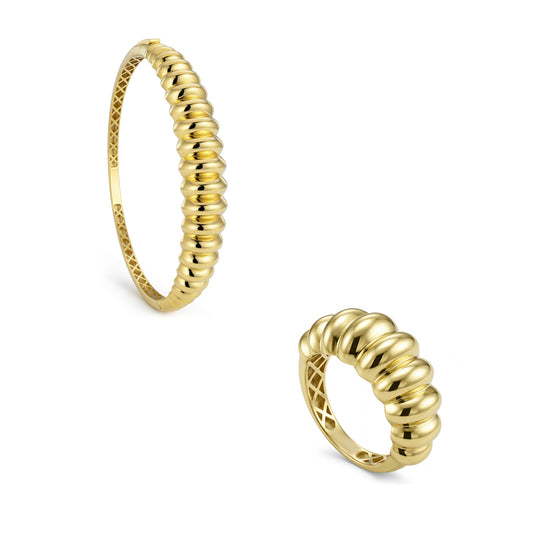 18K Gold Polished Ribbed Half-Set