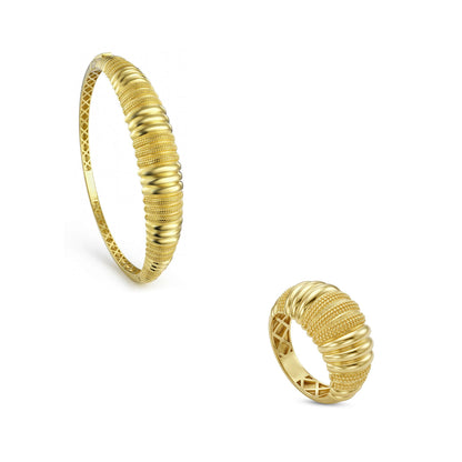 18K Gold Ribbed Texture Half-Set