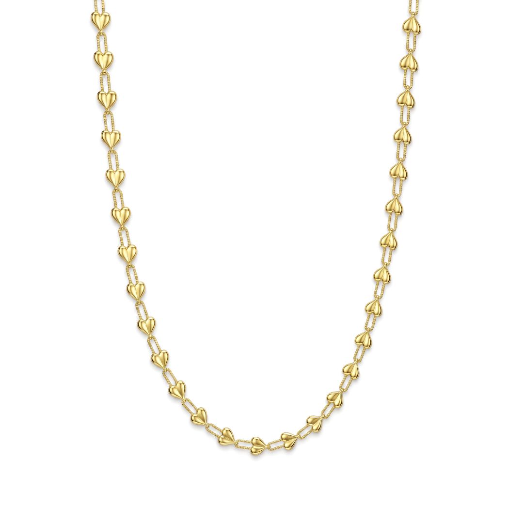 18K Solid Gold Heart Motif Necklace & Bracelet Set