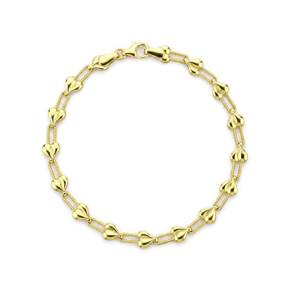 18K Solid Gold Heart Motif Necklace & Bracelet Set