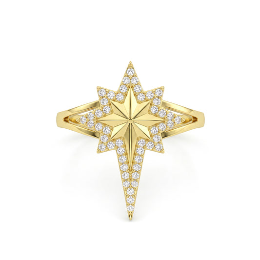 18K Gold North Star Pave Zircon Statement Ring