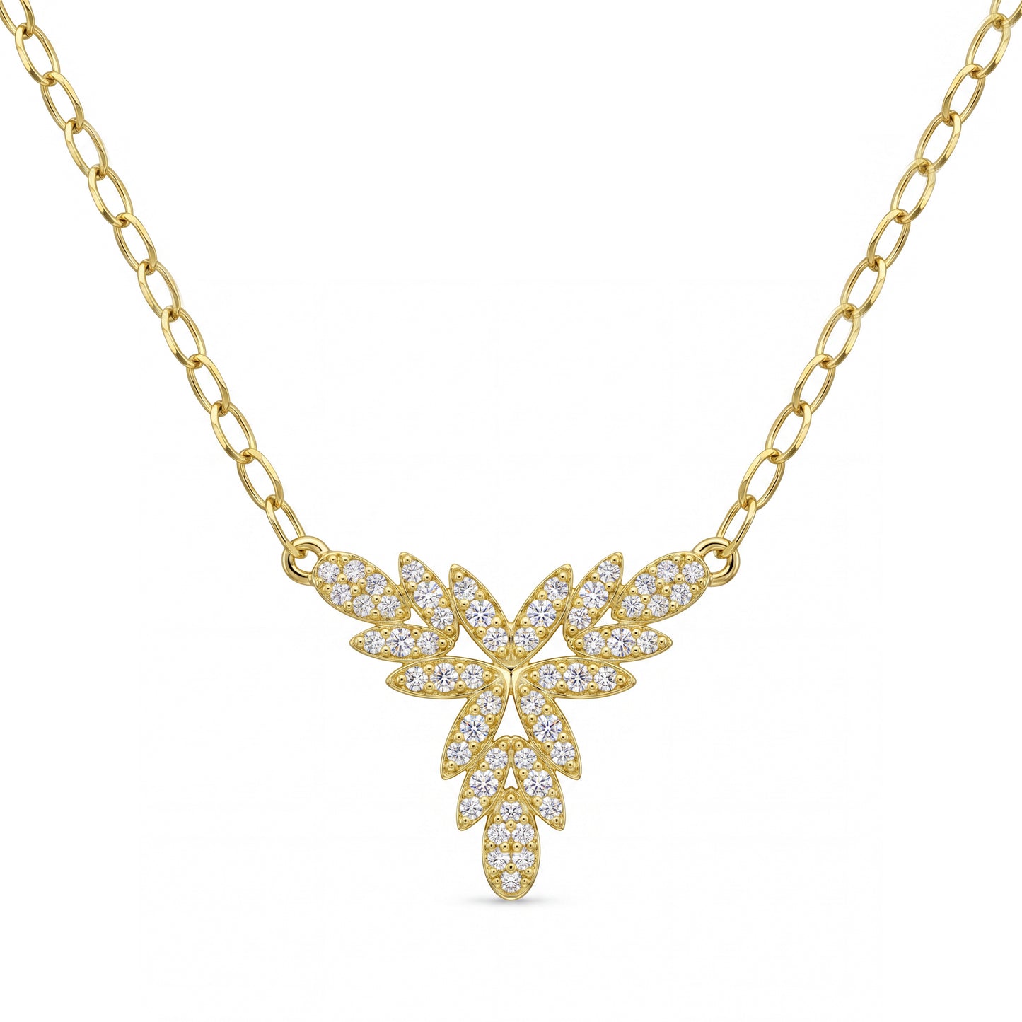 18K Gold and Zircon Leaf-Inspired Jewelry Set