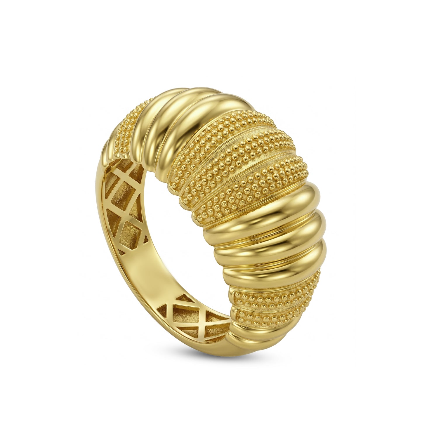 18K Gold Ribbed Texture Half-Set