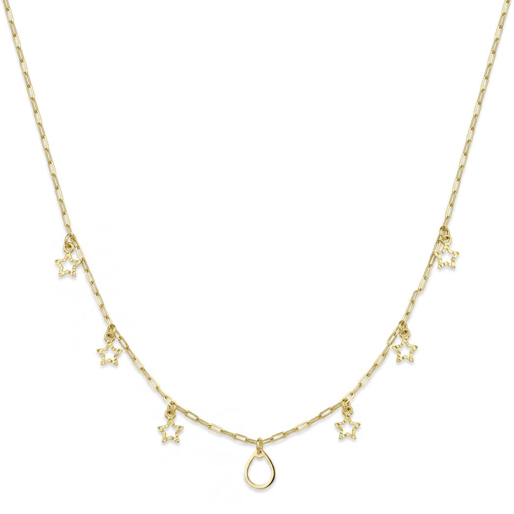 18K Gold Star and Drop Link Necklace