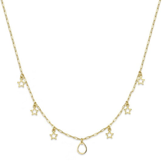 18K Gold Star and Drop Link Necklace