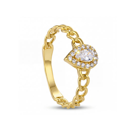 18K Gold Pear Halo Chain Ring