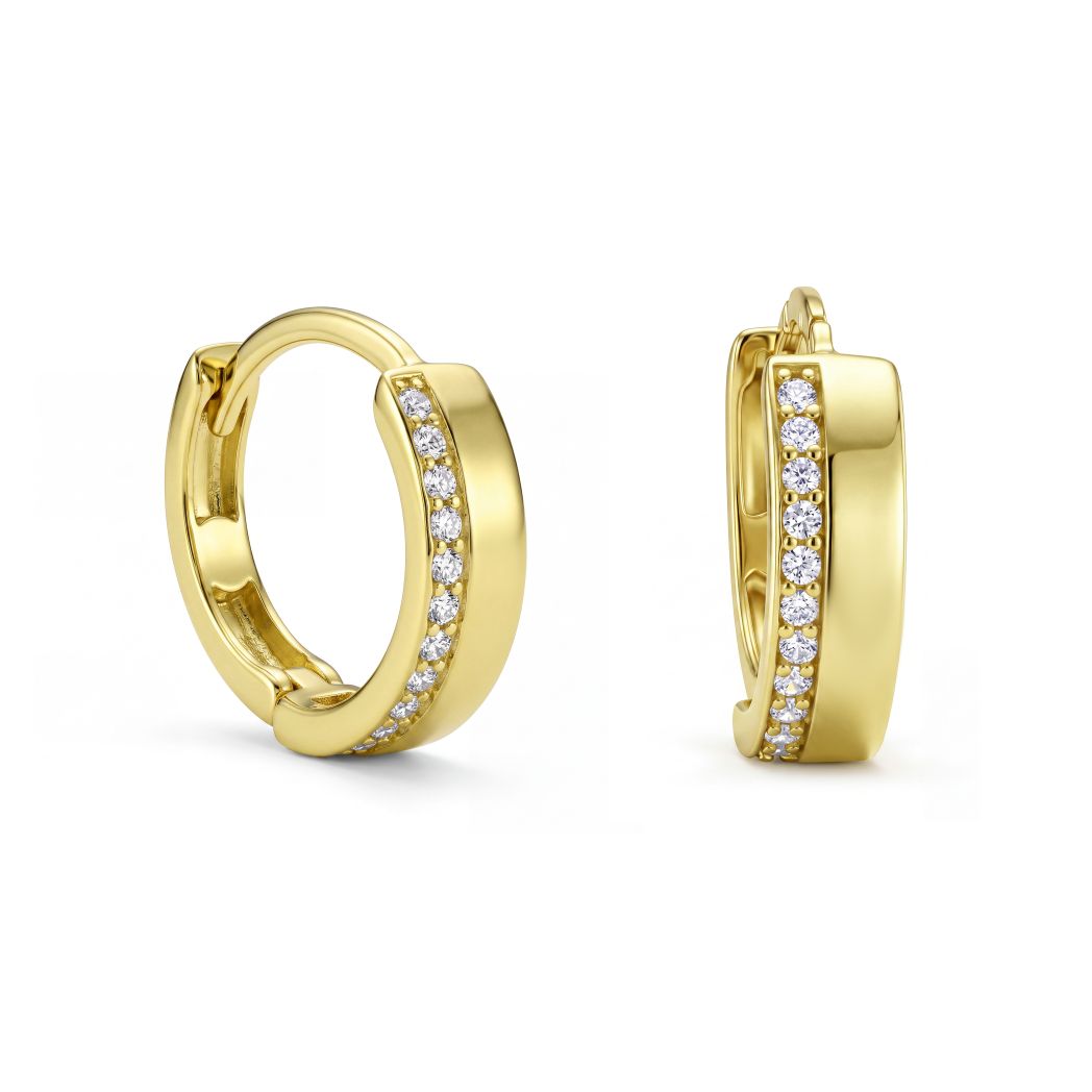 18K Gold Set Zircon Hoop Earrings