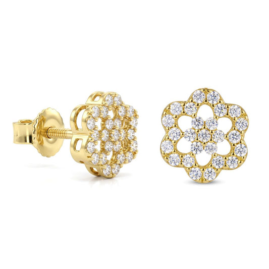18K Gold Zircon Open Floral Stud Earrings