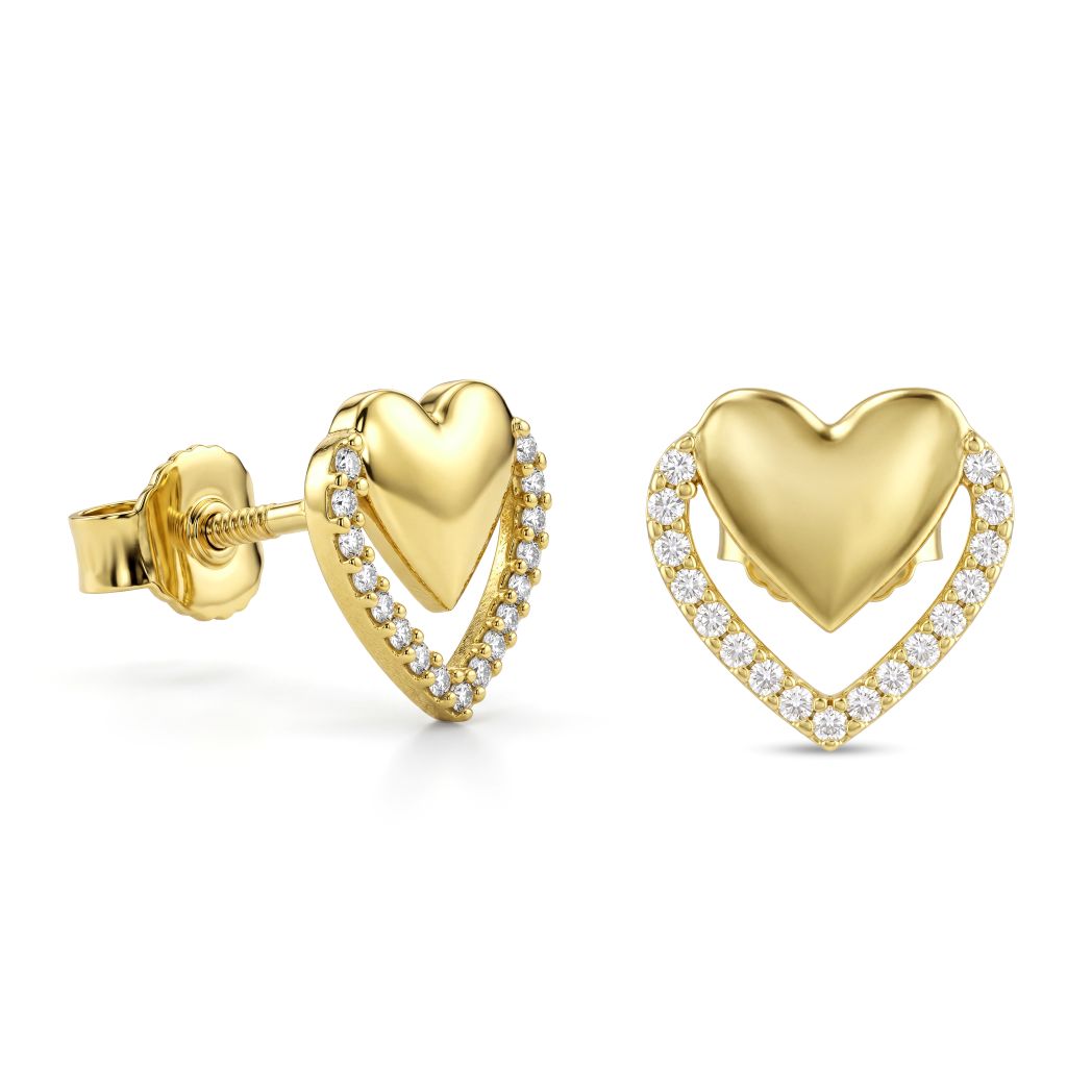 18K Gold Pave Zircon Open Heart Stud Earrings