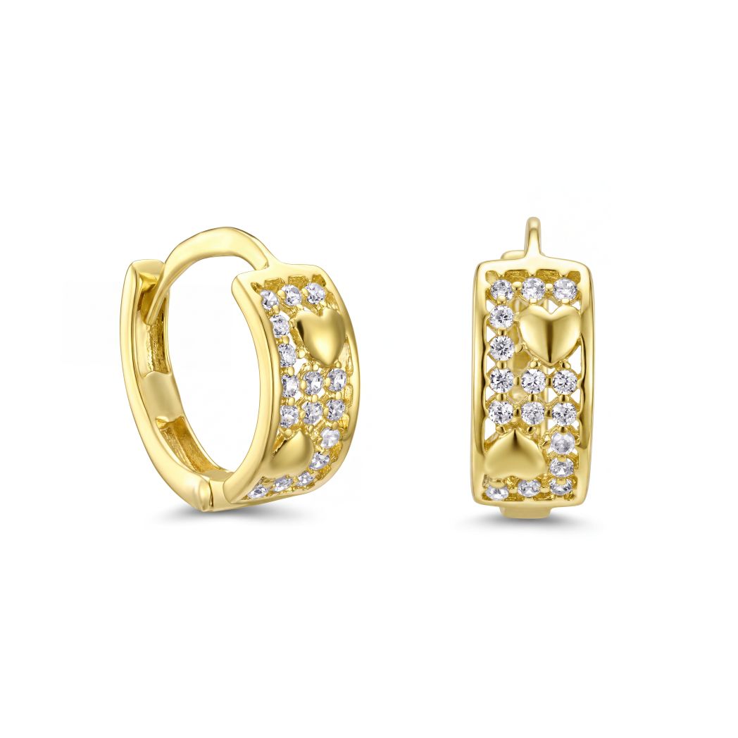 18K Gold Heart Motif Zircon Hoop Earrings