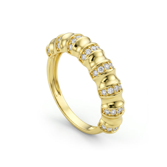 18K Gold Ribbed CZ Gold Engagement Ring