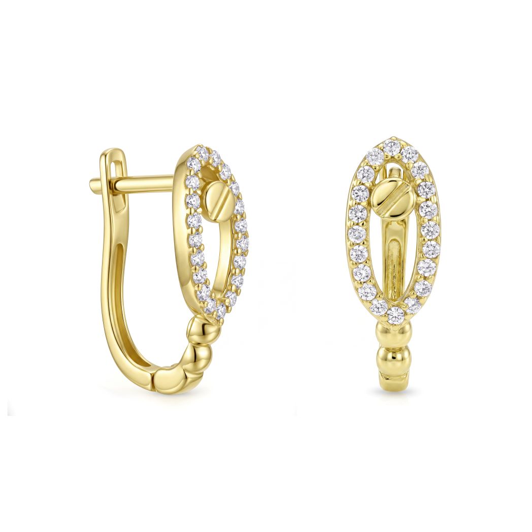 18K Gold Zircon Oval Huggie Hoop Earrings