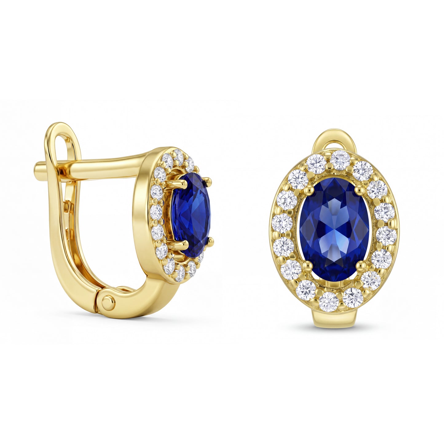 18K Gold Royal Oval-Cut Blue Zircon Earrings