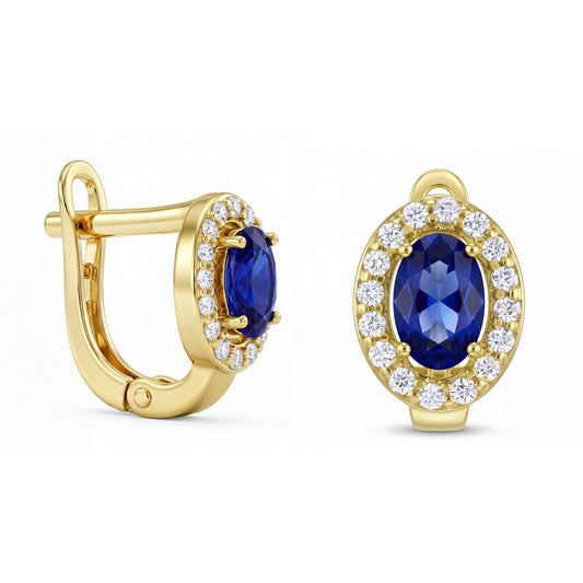 18K Gold Royal Oval-Cut Blue Zircon Earrings
