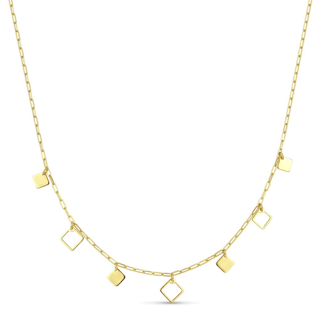 18K Gold Geometric Square Charm Necklace