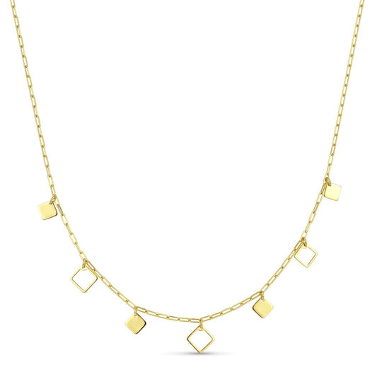 18K Gold Geometric Square Charm Necklace