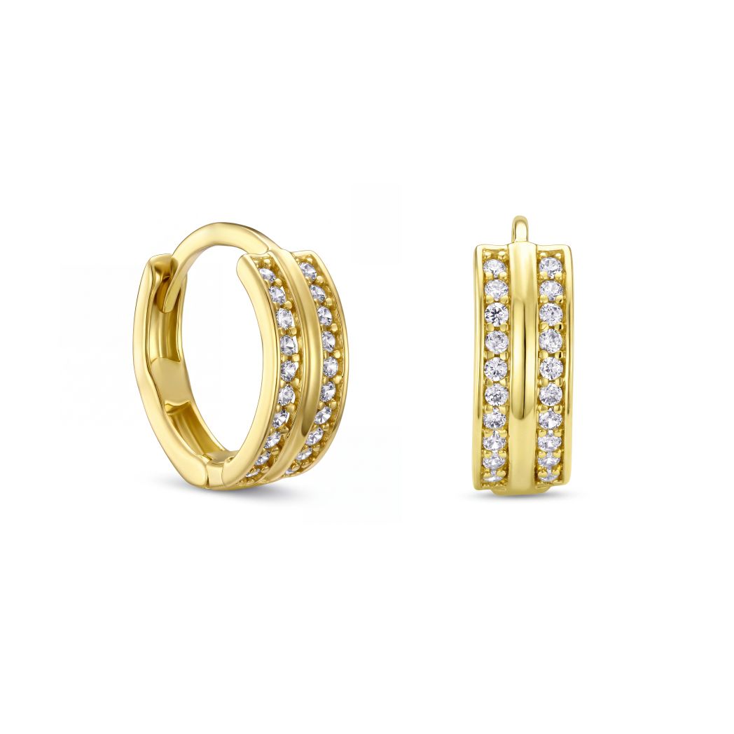 18K Gold Double-Row Zircon Huggie Hoop Earrings