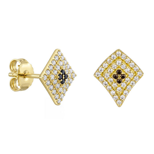 18K Gold Two-Tone Zircon Stud Earrings