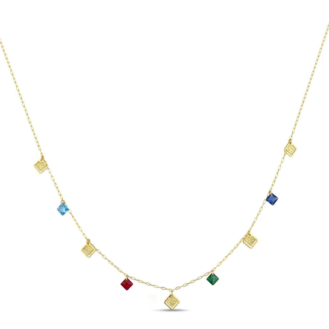 18K Gold Square Charm Necklace
