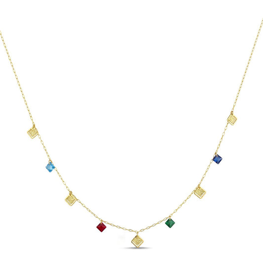 18K Gold Square Charm Necklace
