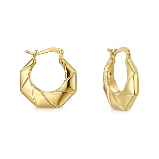 18K Gold Faceted Geometric Hoop Earrings