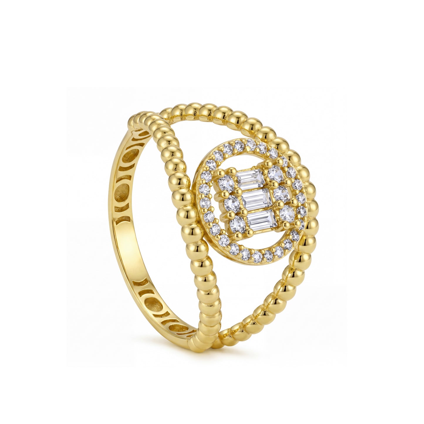 18K Gold Beaded Circular Shield Ring