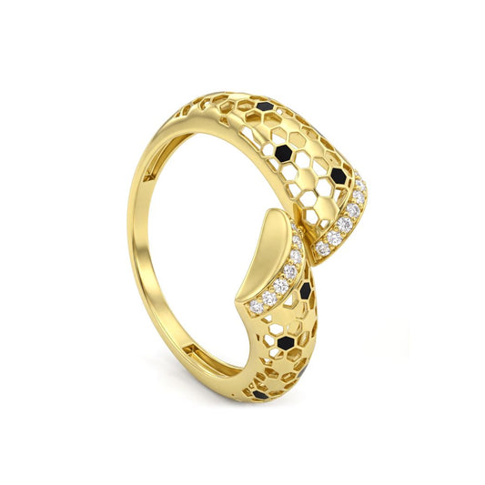 18K Gold Enamel Honeycomb Bypass Ring