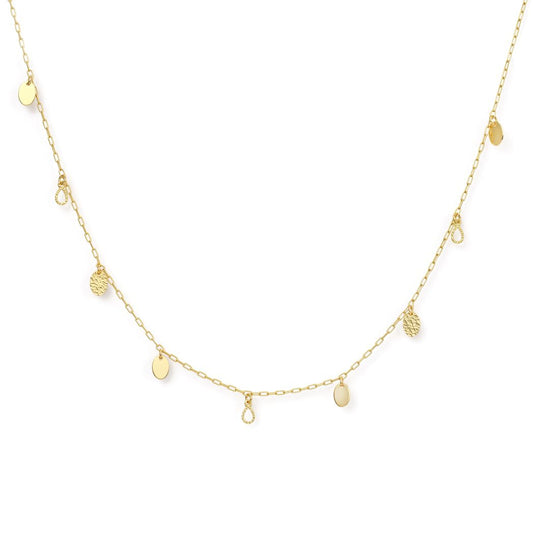 18K Gold Flat Circle and Drop Charm Necklace