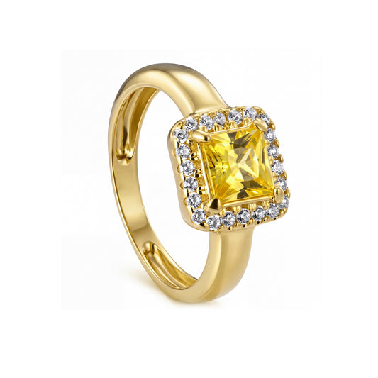 18K Gold Square Yellow Stone Cluster Ring