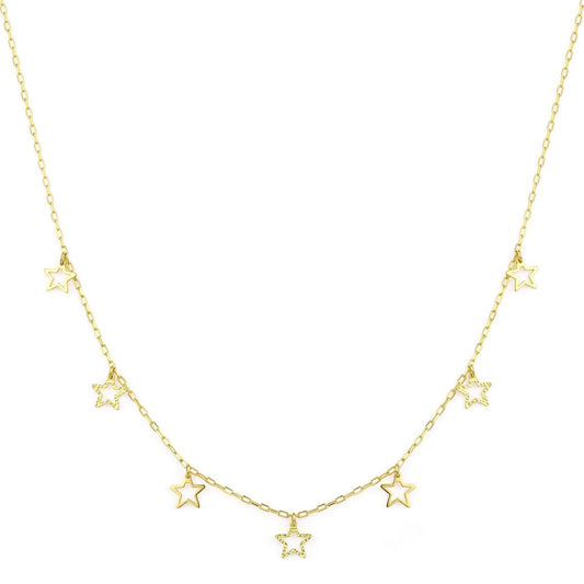18K Gold Open Star Charm Necklace