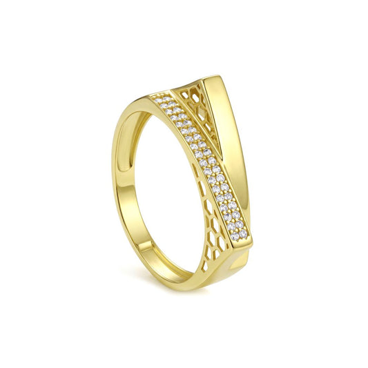 18K Gold Modern Architectural Band with Cubic Zirconia