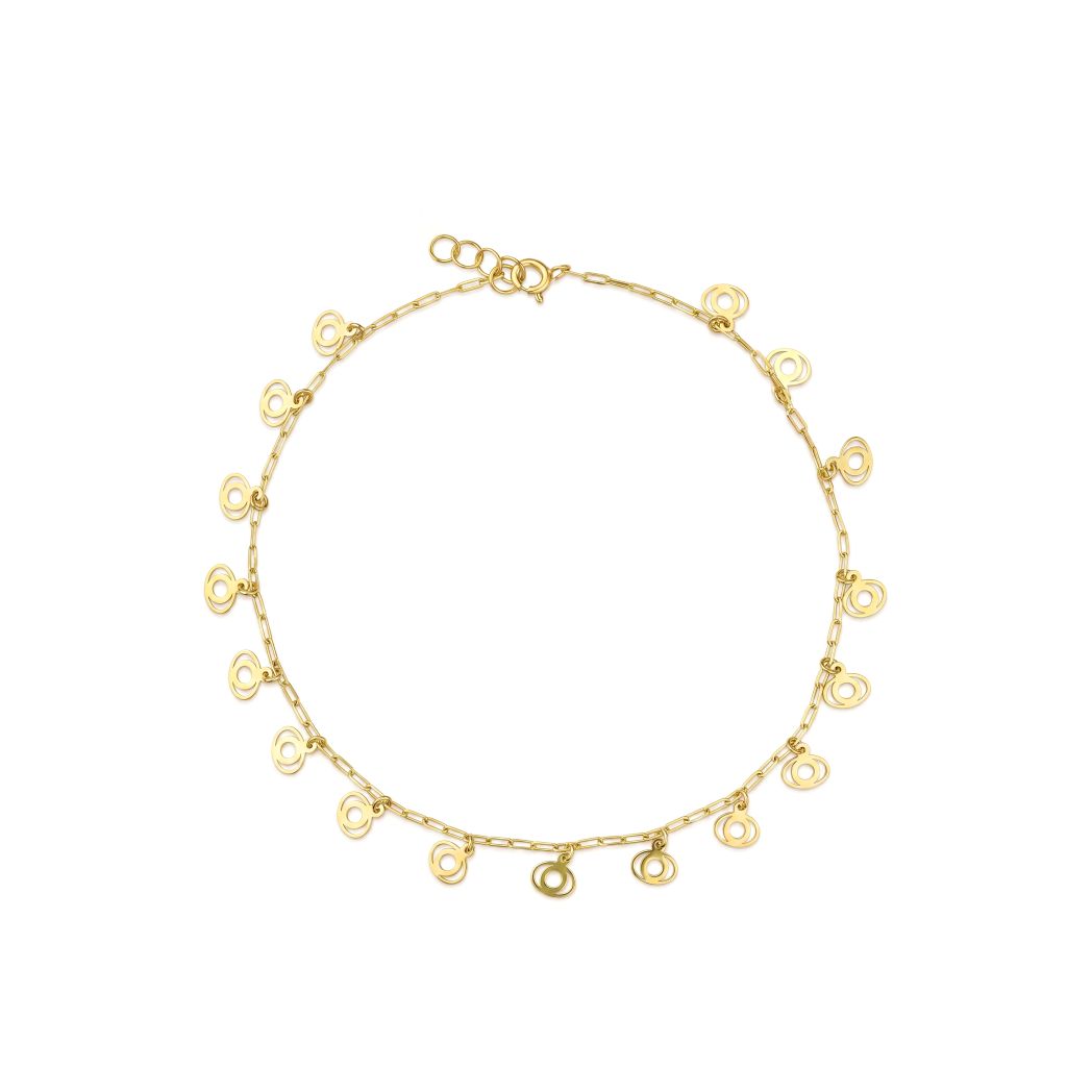 18K Gold Double Circle Dangle Anklet