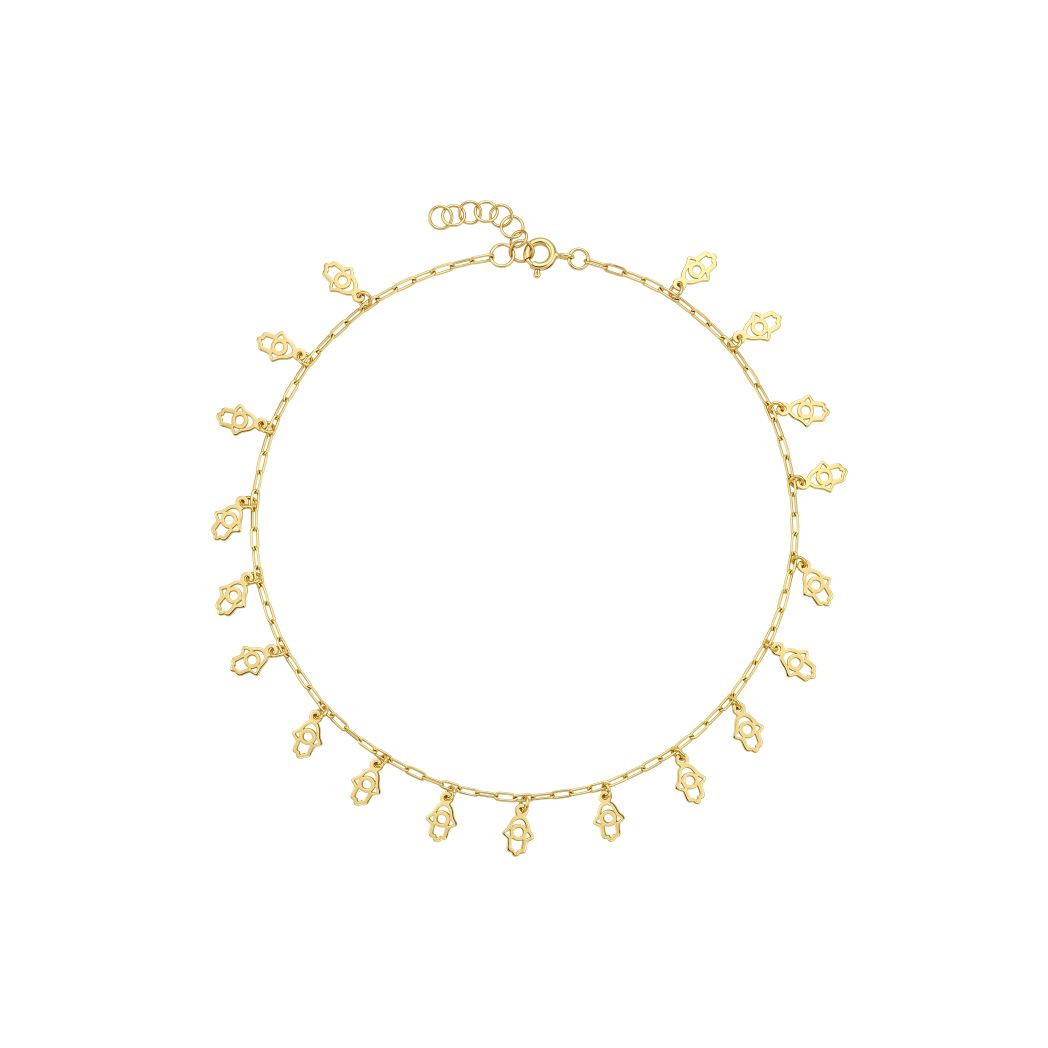 18K Gold Dainty Hamsa Hand Dangle Anklet