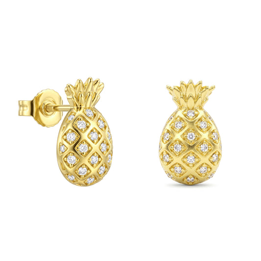 18K Gold Elegant Pineapple Zircon Studs