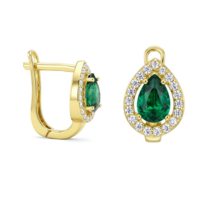 18K Gold Radiant Pear Zircon Drop Hoops