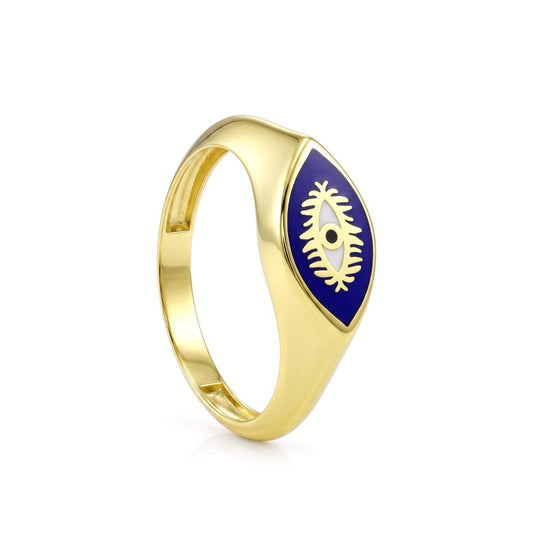 18K Gold Enamel Evil Eye Ring