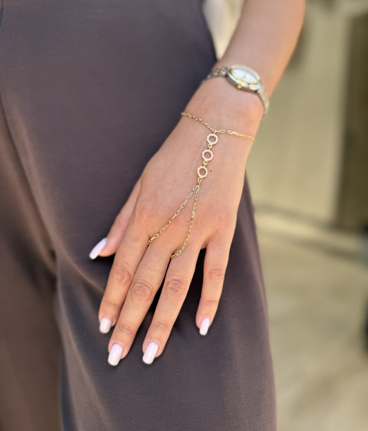 18K Gold Hand Chain with Interlinked Circles