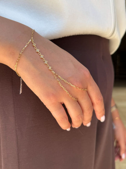 18K Gold Hand Chain with Sparkling Zircons