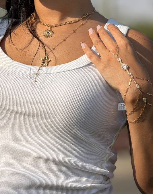 18K Gold Hand Chain with Zircon Stones