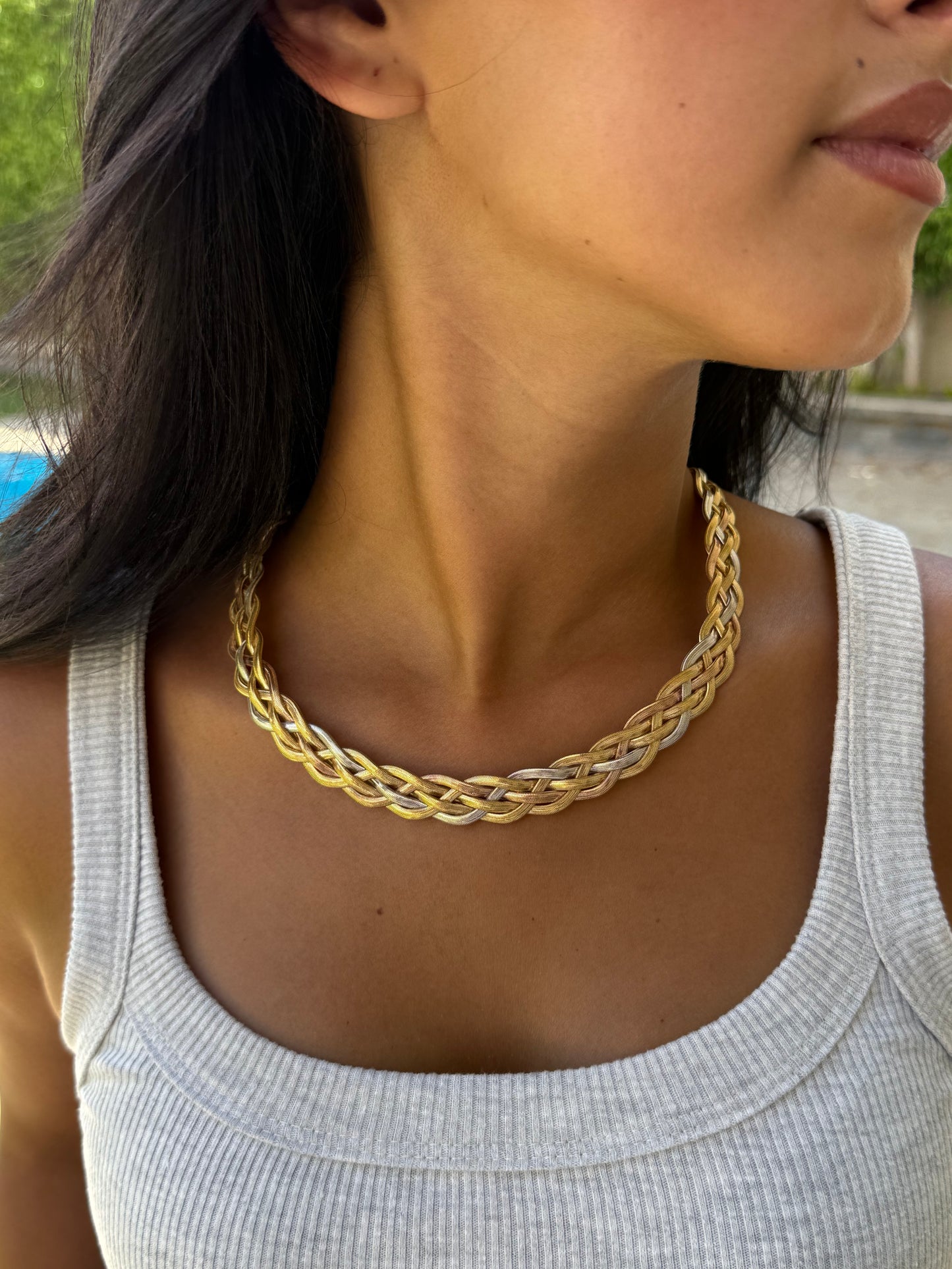 18K Tri-Tone Mesh Chain Necklace