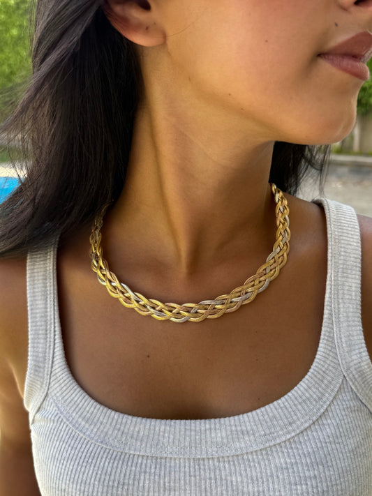 18K Tri-Tone Mesh Chain Necklace