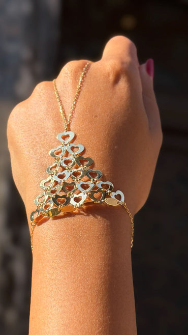 18K Gold Multi-Heart Hand Chain