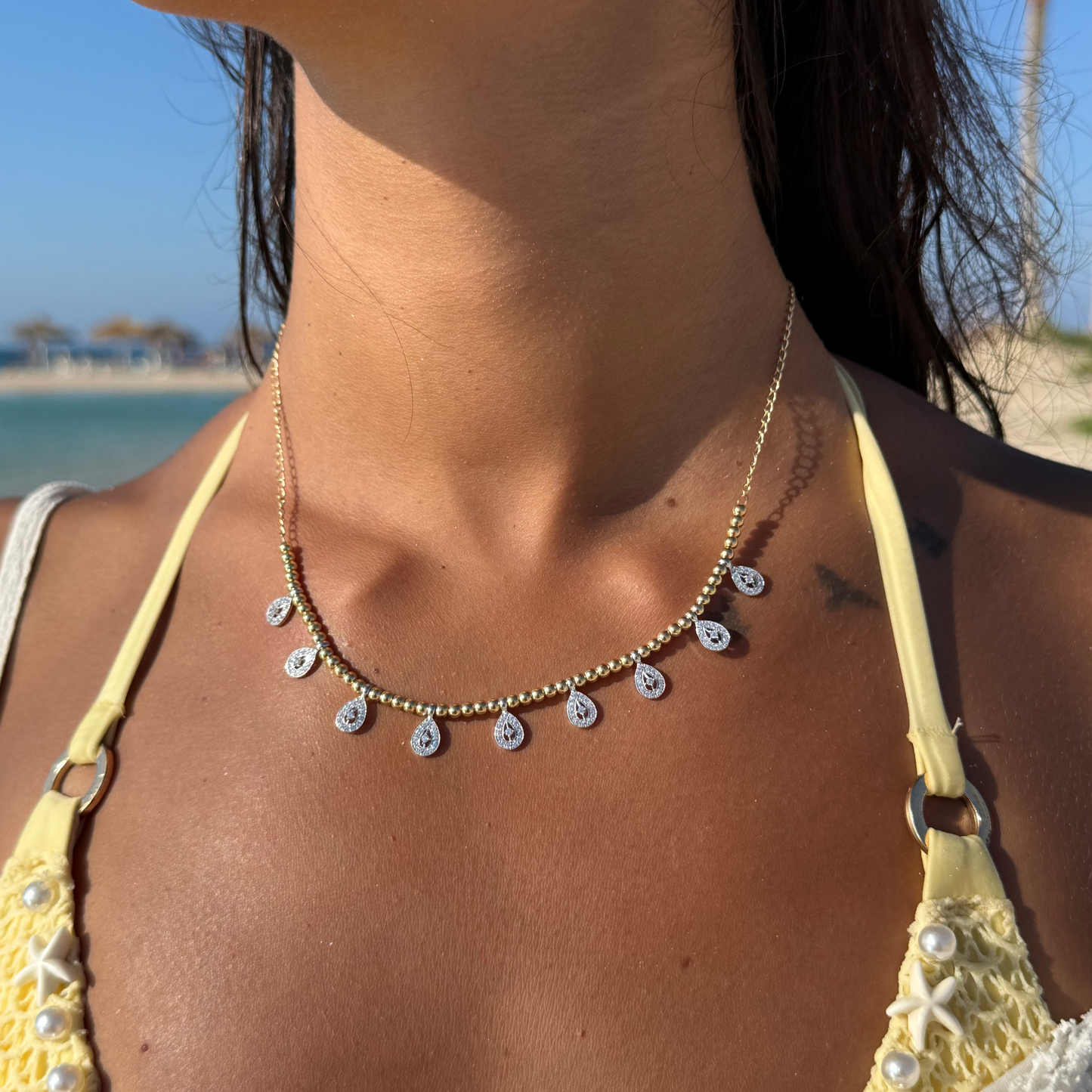 18K Two-Tone Gold Teardrop Necklace