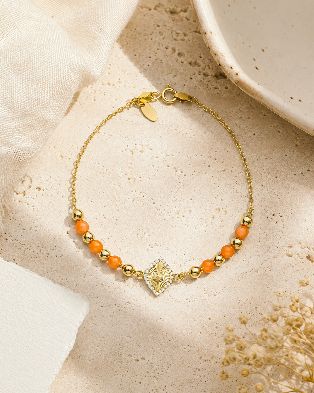 18K Gold Solaris Gemstone Charm Bracelet