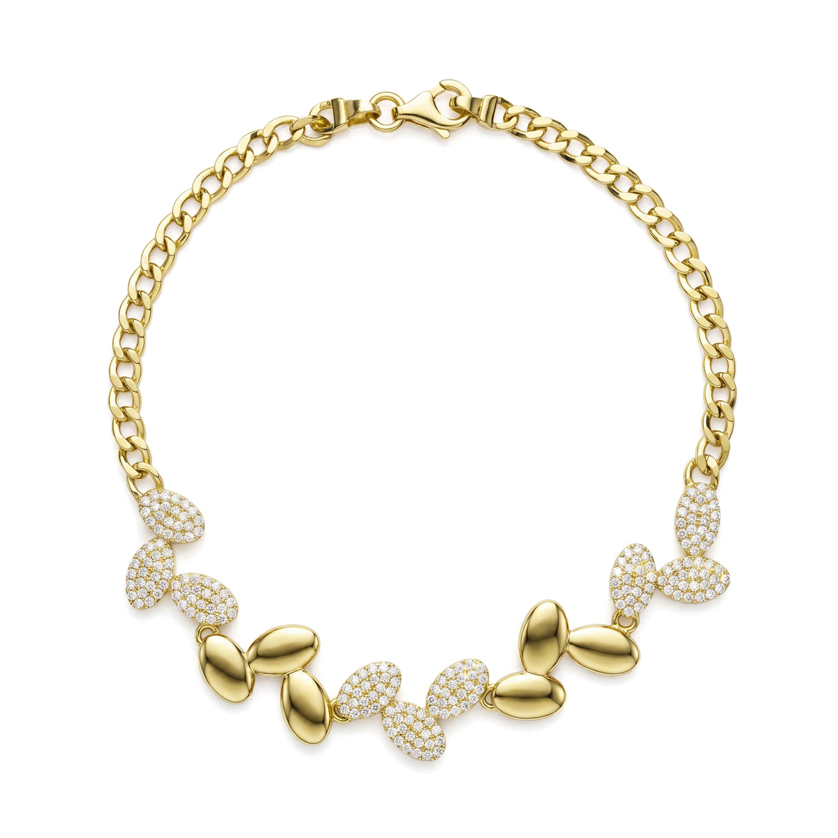 18K Solid Gold Leaf and CZ Statement Bracelet