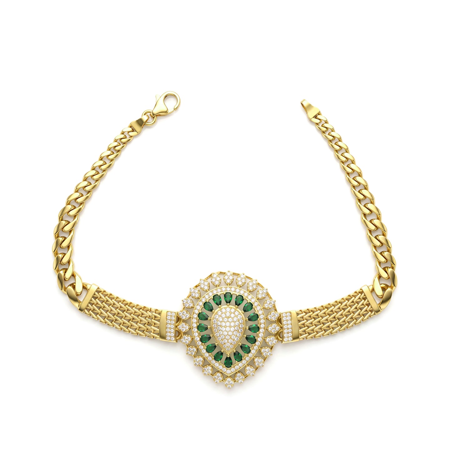 18K Gold Emerald & Zircon Grand Statement Set