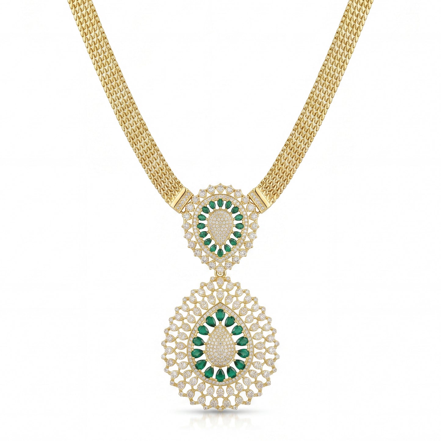 18K Gold Emerald & Zircon Grand Statement Set