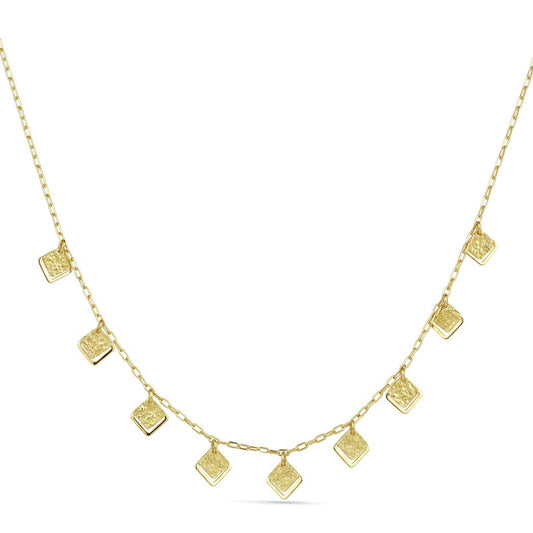 18K Gold Textured Square Charm Necklace