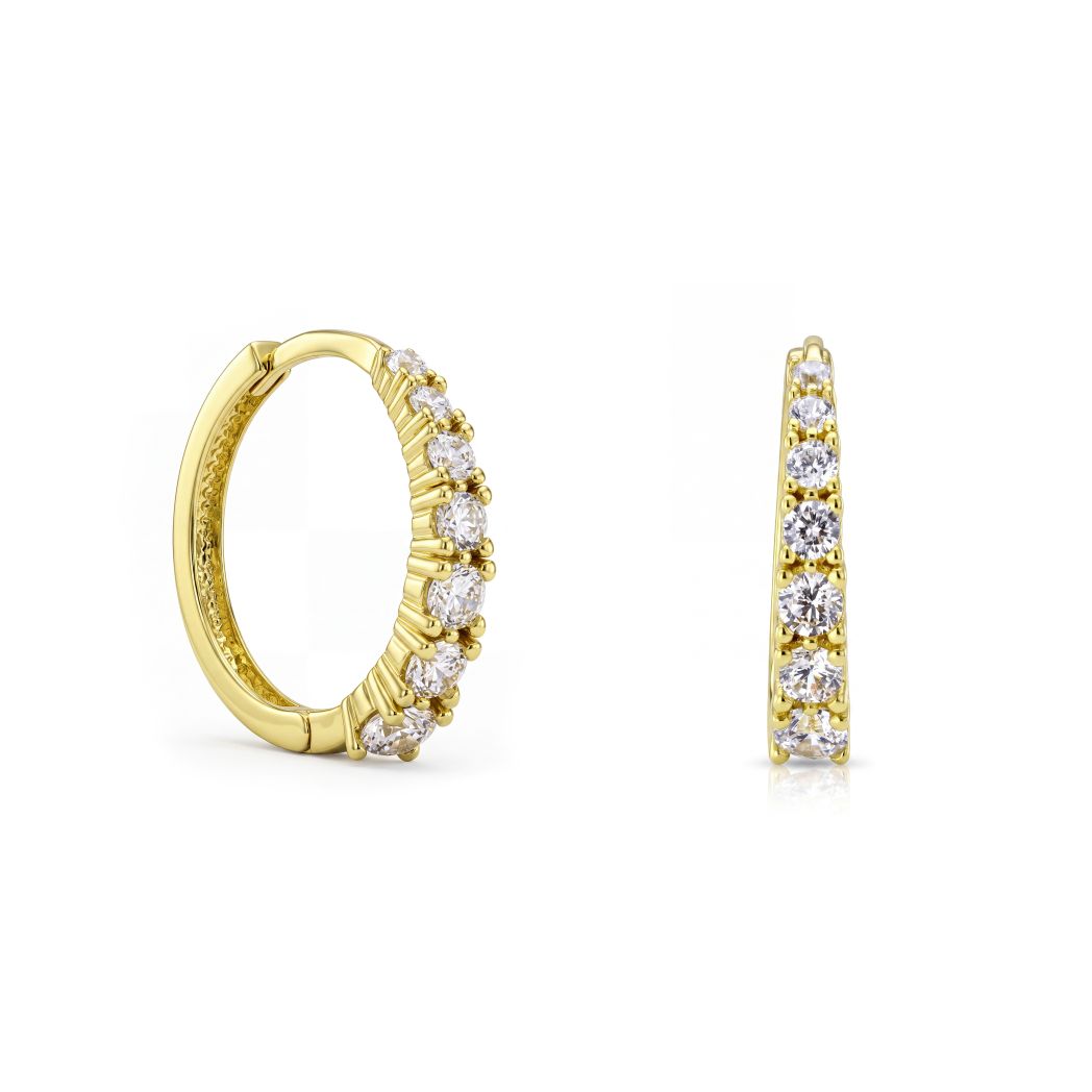 18K Gold Prong-Set Zircon Hoop Earrings