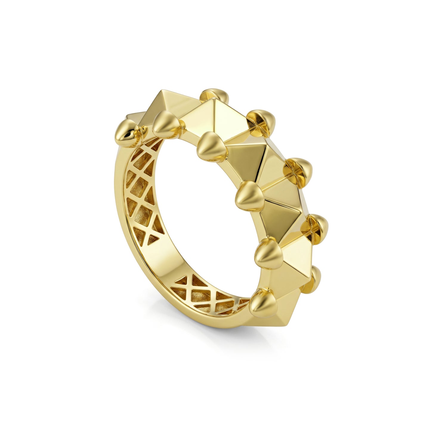 18K Solid Gold Studded Pyramid Statement Ring